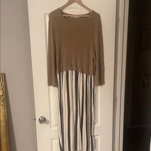 Zara Tan and Black Striped Long Sleeve Dress